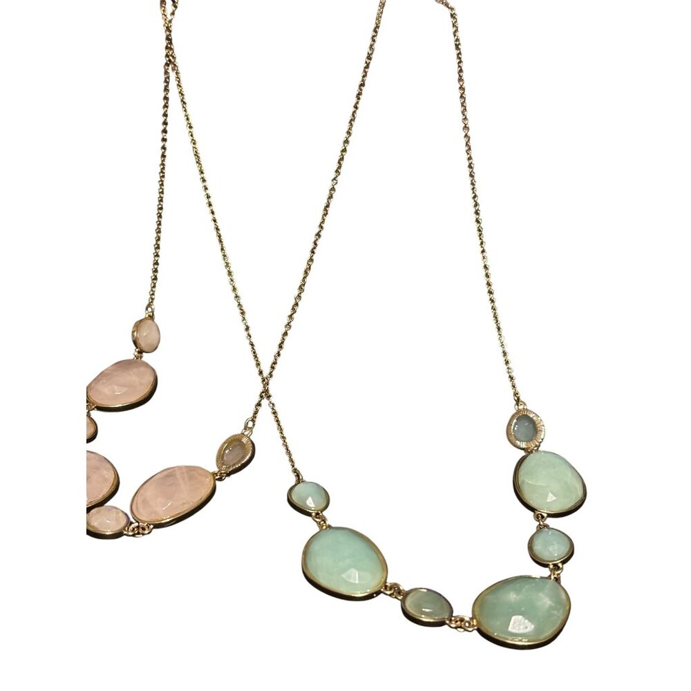 Talbots Semi-Precious Stones Necklace With Gold Chain & Pastel Gem Details